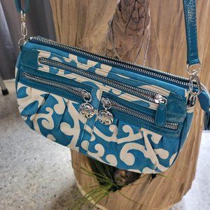 Brighton filigree canvas and leather crossbody purse